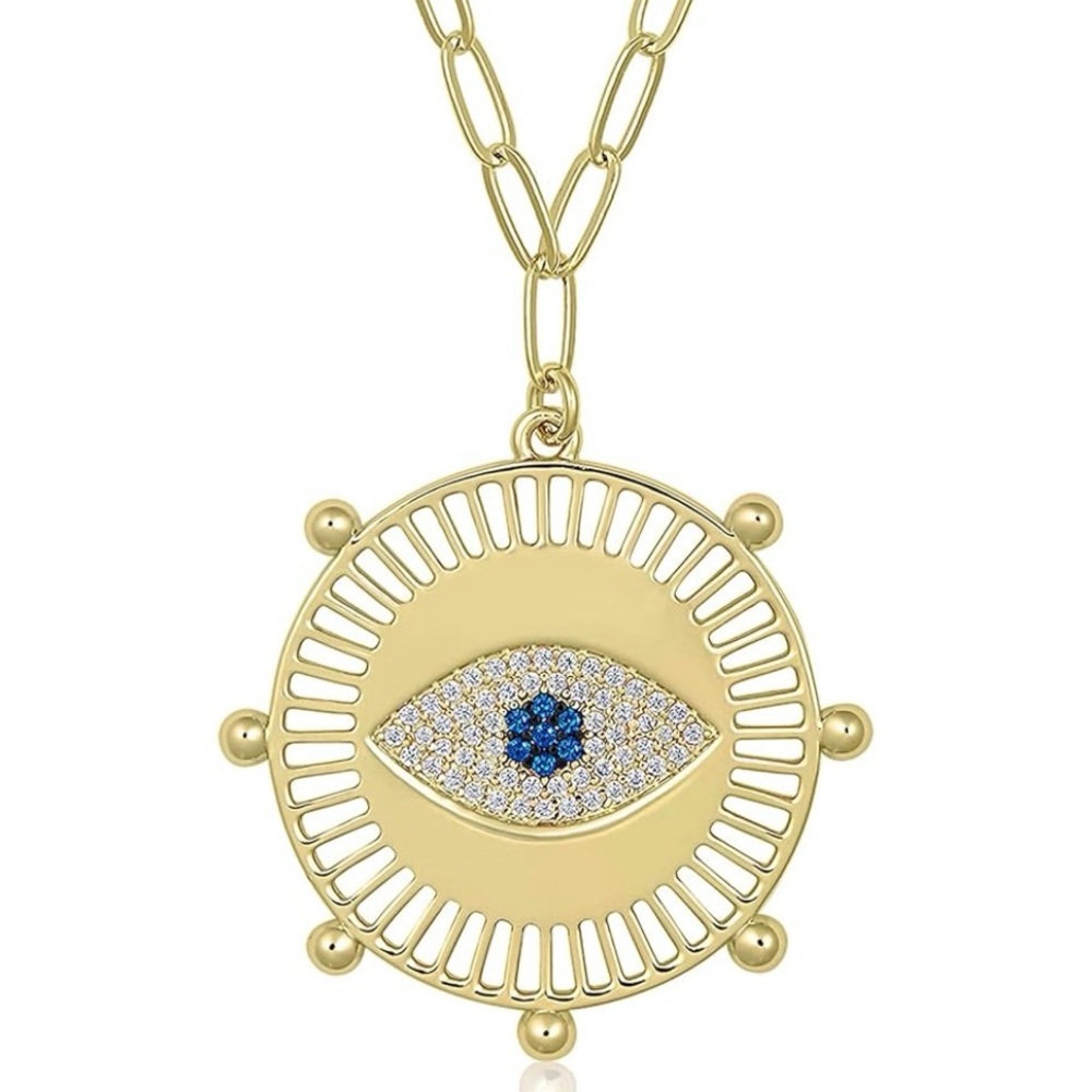 Jennifer Miller Evil Eye Medallion Goldtone Necklace - Picture 3 of 5
